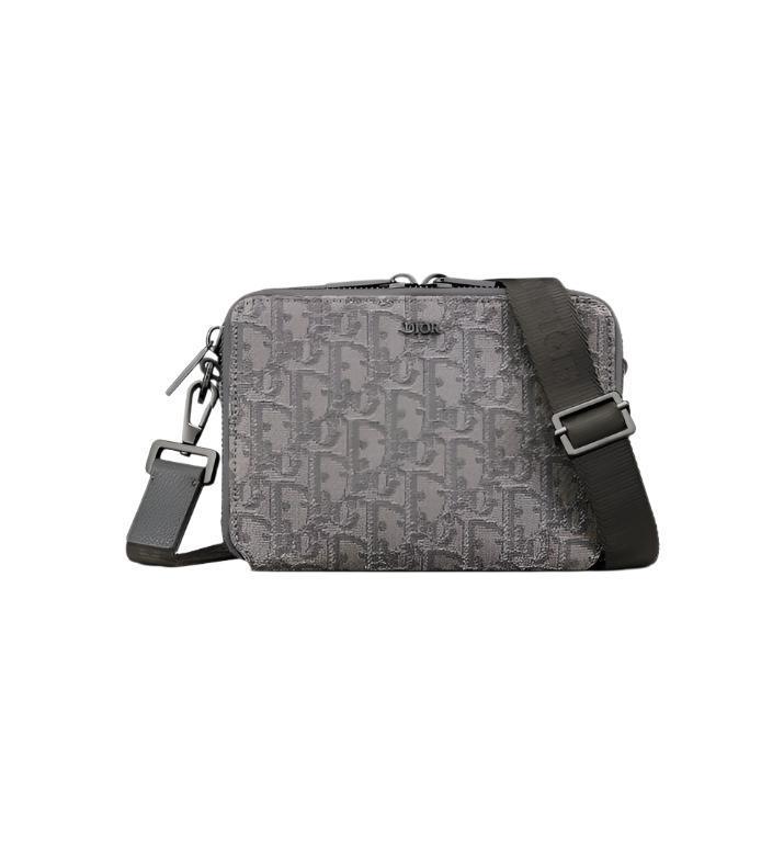 Zipped Pouch with Strap Grey and Black Dior Oblique Jacquard - SleekGait